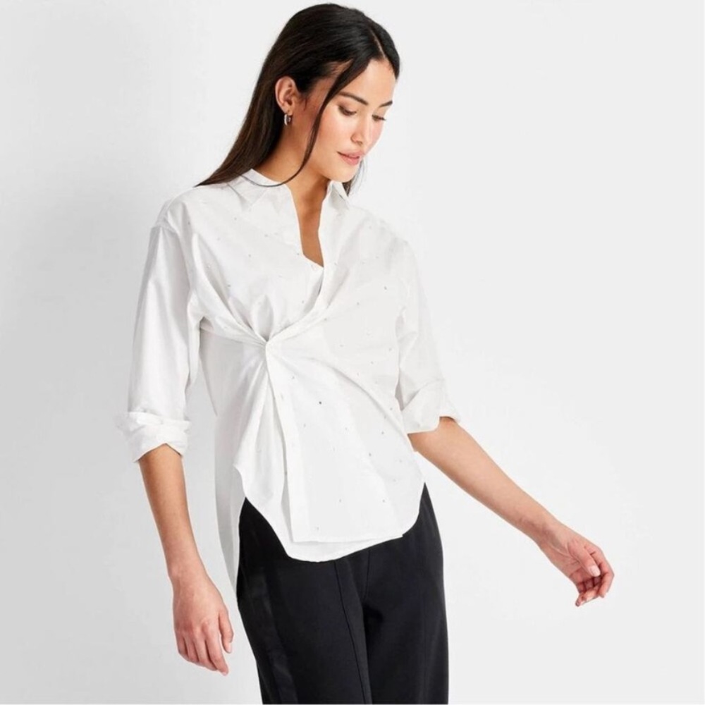 Future Collective Women's Future Collective Collared Embellished Button Shirt XS